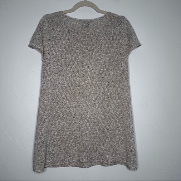 Eileen Fisher Tan and White Open Knit Tunic Top 100% Linen Size Small Neutral - Picture 2 of 11